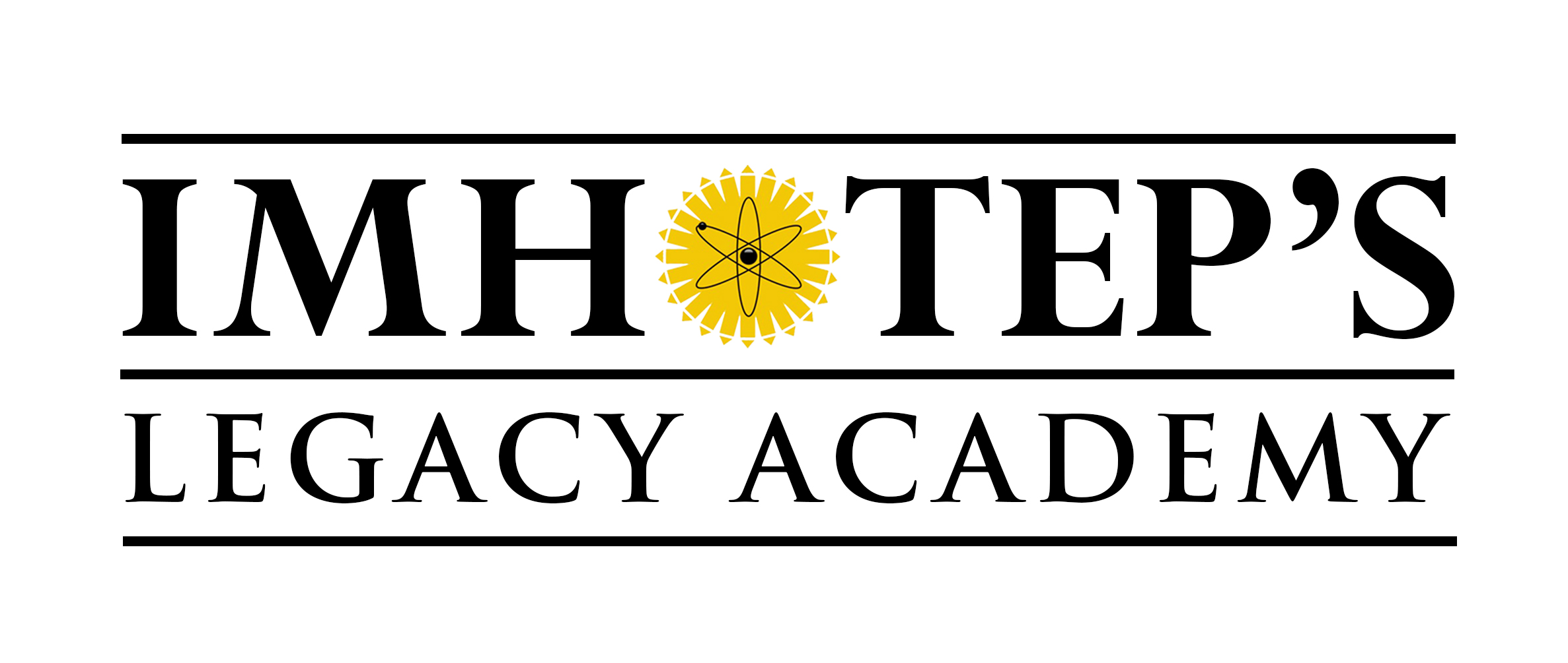 white with black text and yellow logo resembling symbol for physics