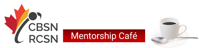 Mentorship Cafe Banner with cup of coffee on one side and CBSN logo on the other